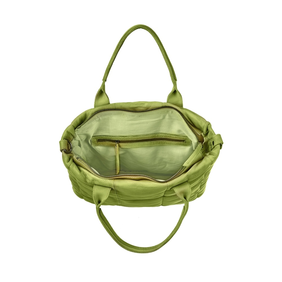 Innenansicht der geräumigen Viola Lime Tasche mit Fächern